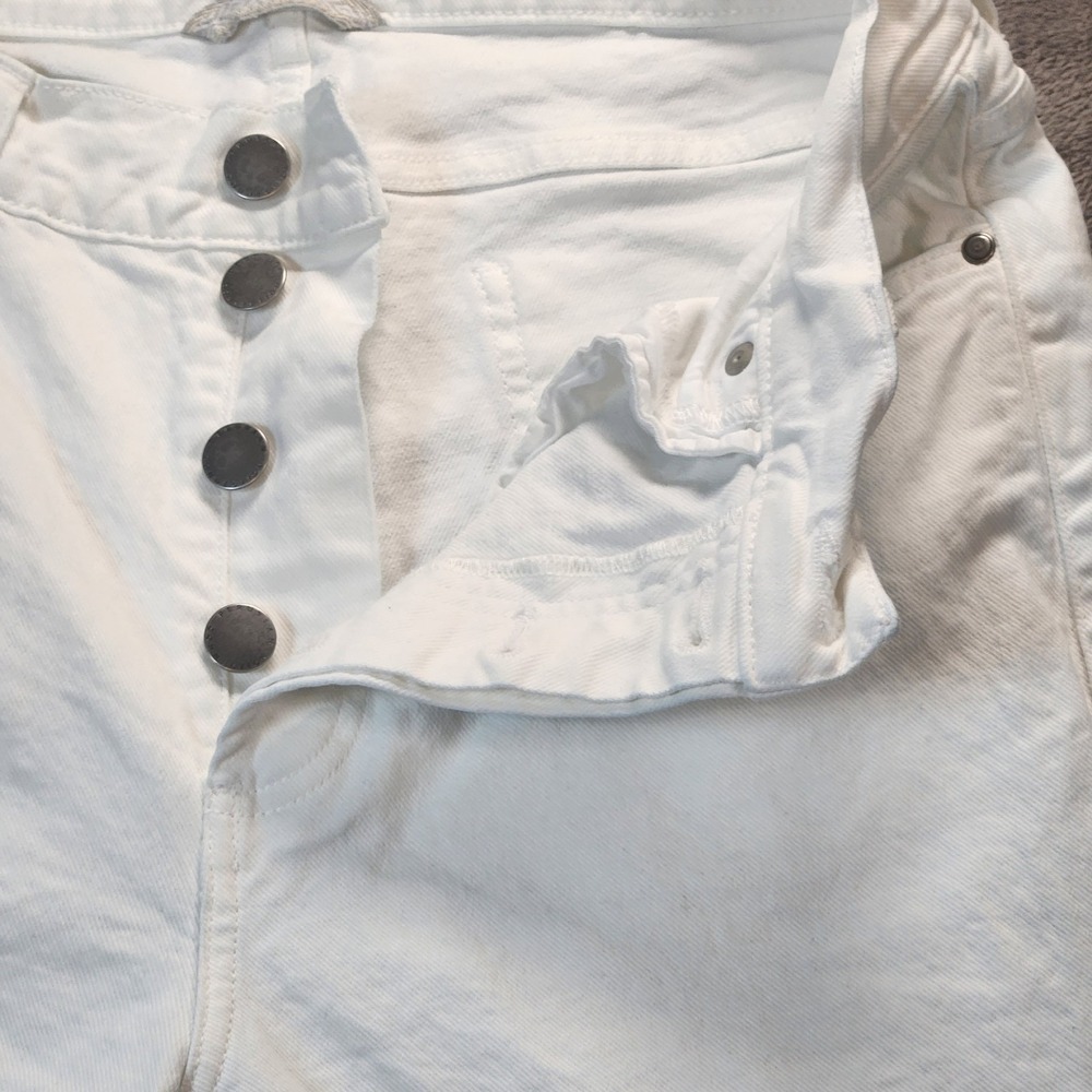 Peruvian Connection Jeans Womens 10 White Cimarron Raw Distressed Hem Button Fly - Picture 3 of 7